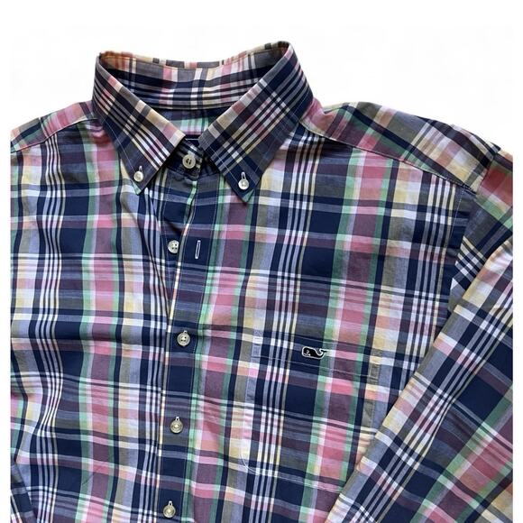 Vineyard Vines Shirt Large Slim Fit Tucker Large Plaid Button Down Pink Blue - Picture 2 of 5